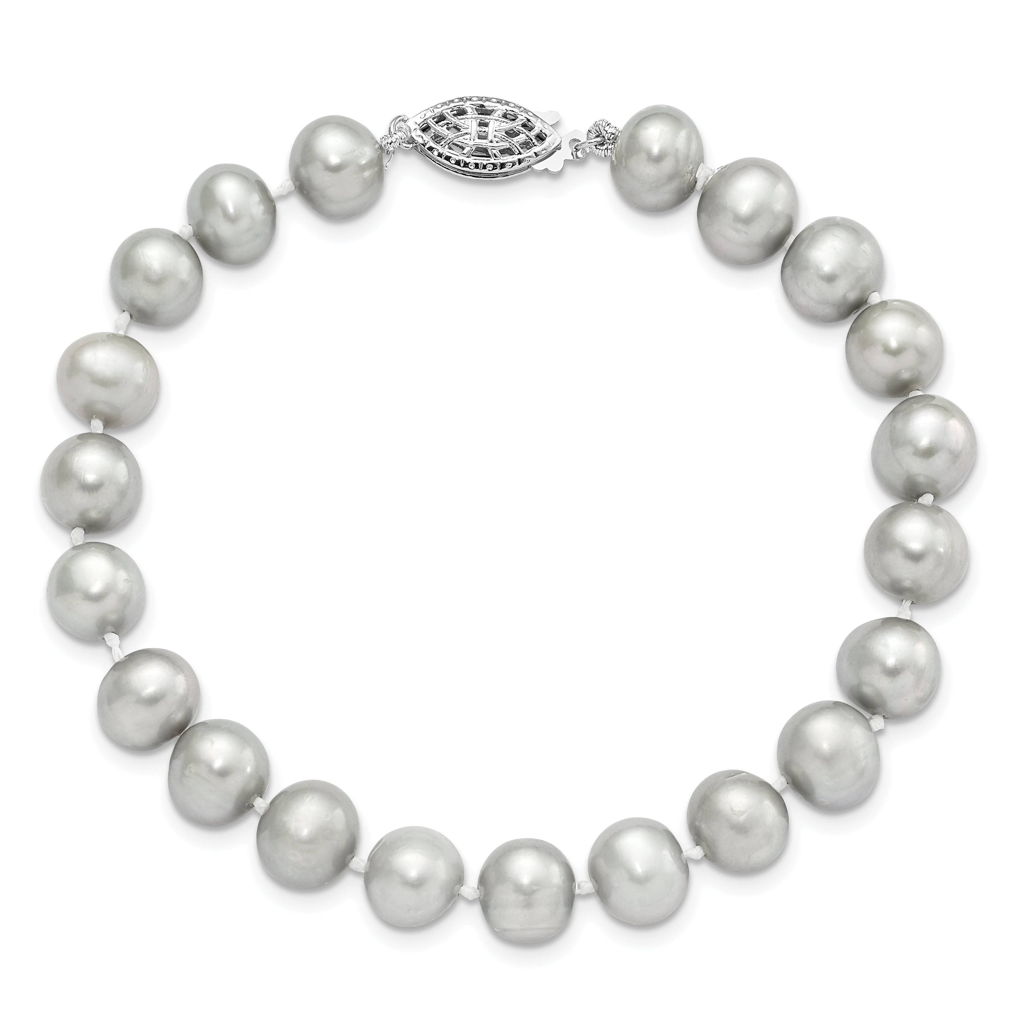 7.25 Inch Sterling Silver Rhodium 7-8mm Grey Fwc Pearl Bracelet