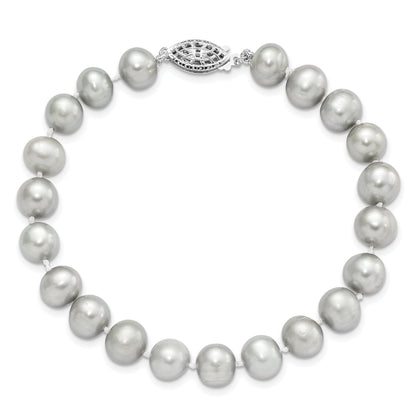 7.25 Inch Sterling Silver Rhodium 7-8mm Grey Fwc Pearl Bracelet