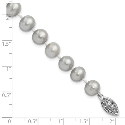 7.25 Inch Sterling Silver Rhodium 7-8mm Grey Fwc Pearl Bracelet