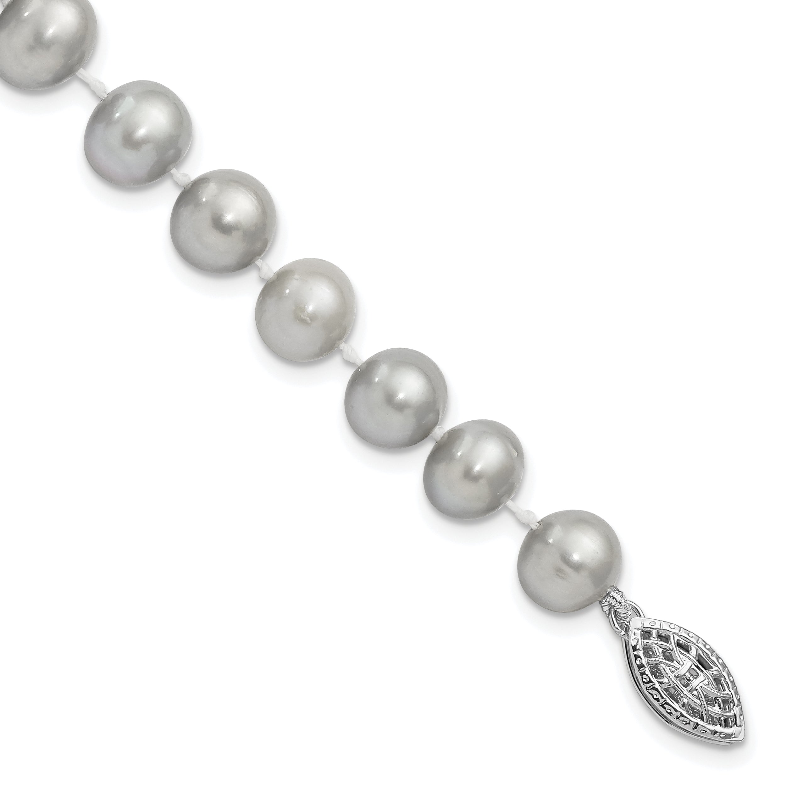 7.25 Inch Sterling Silver Rhodium 7-8mm Grey Fwc Pearl Bracelet