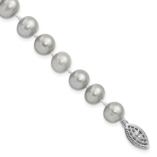 7.25 Inch Sterling Silver Rhodium 7-8mm Grey Fwc Pearl Bracelet