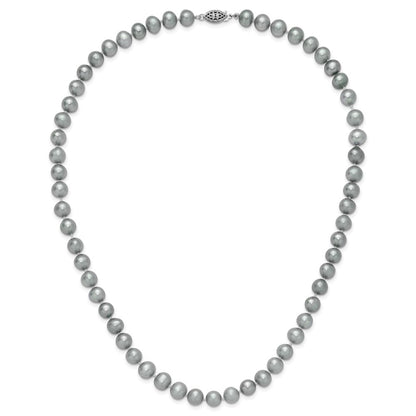Sterling Silver Rhodium 8-9mm Grey Fwc Pearl Necklace