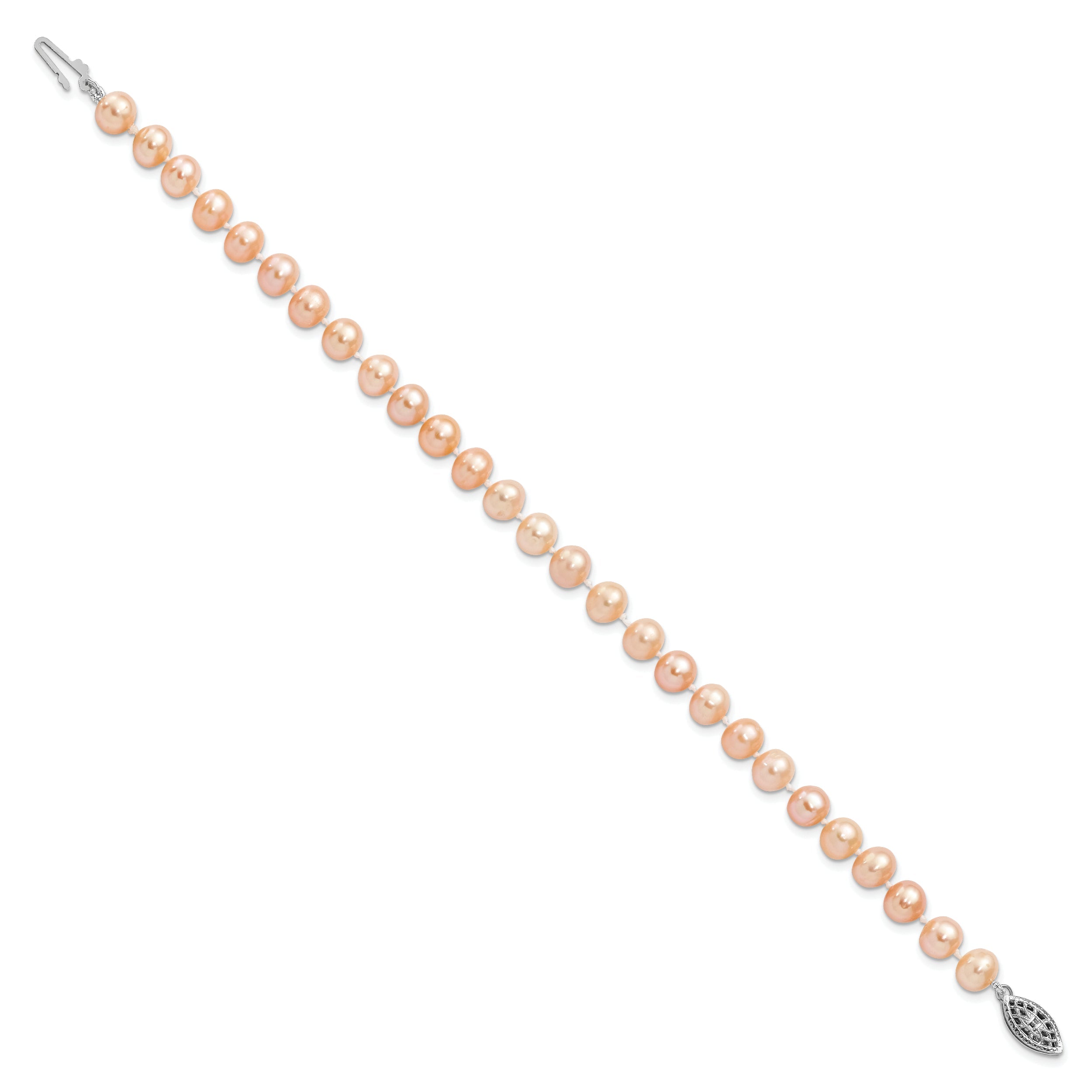 7.25 Inch Sterling Silver Rhod-Plated 6-7mm Pink Fwc Pearl Bracelet
