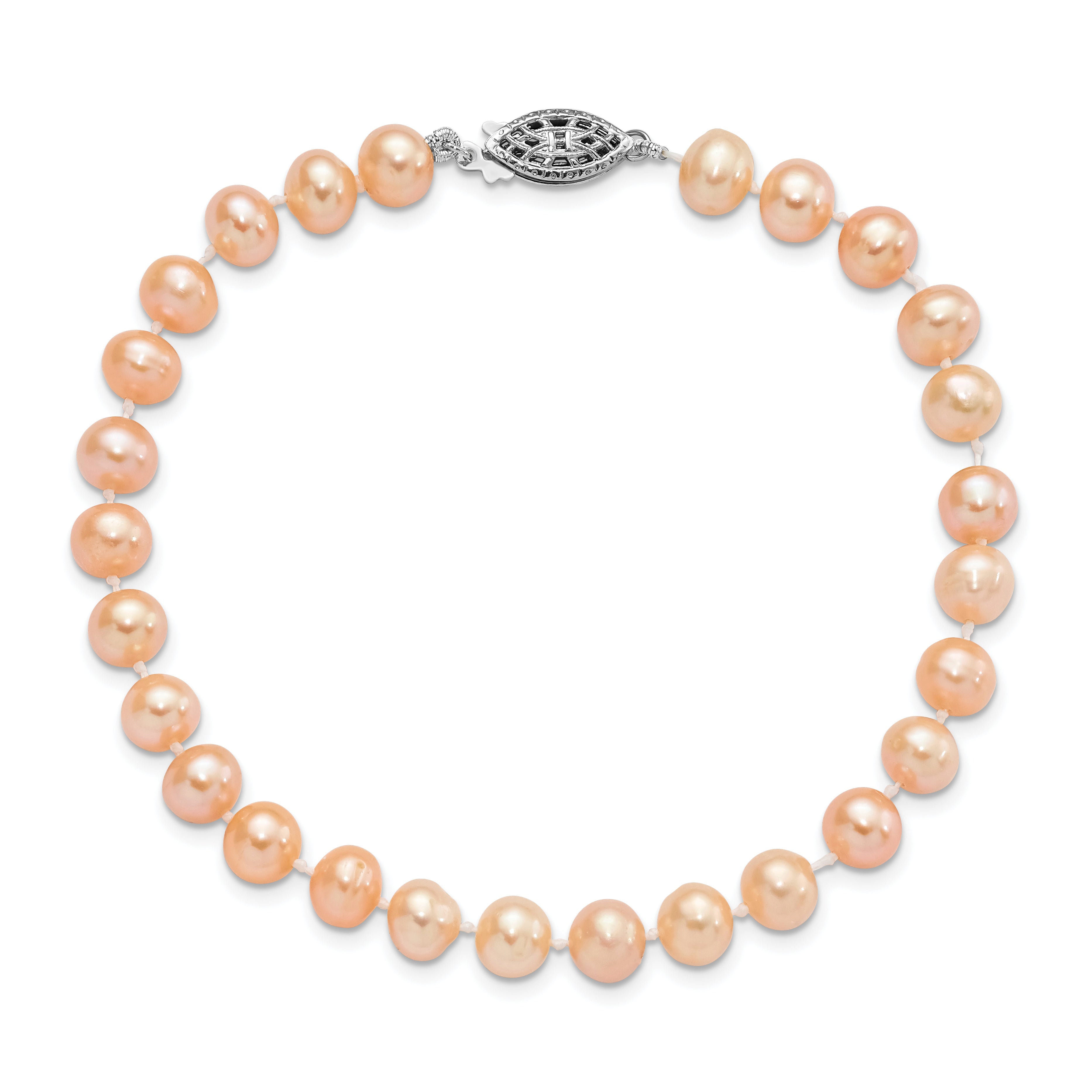 7.25 Inch Sterling Silver Rhod-Plated 6-7mm Pink Fwc Pearl Bracelet