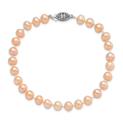 7.25 Inch Sterling Silver Rhod-Plated 6-7mm Pink Fwc Pearl Bracelet