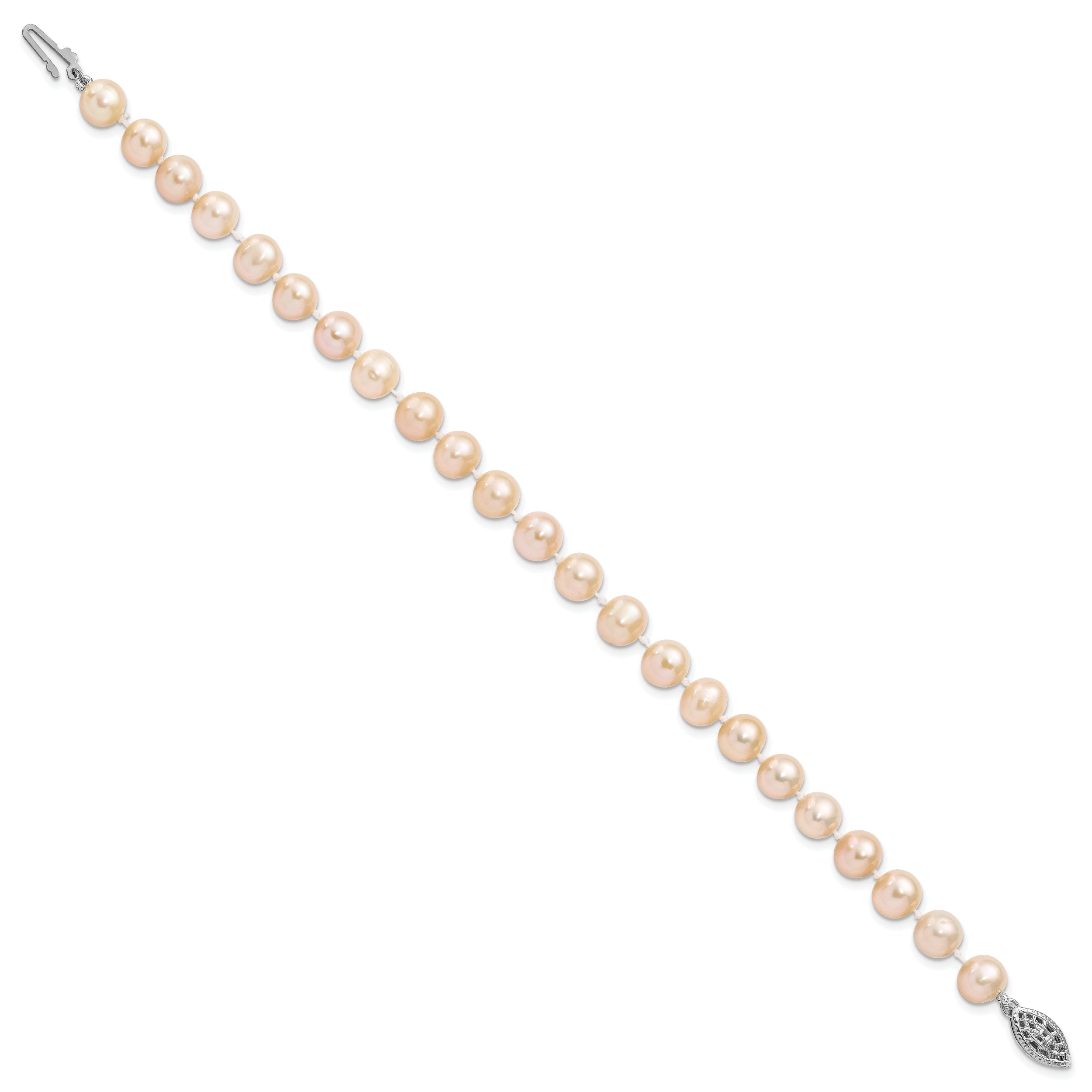 7.25 Inch Sterling Silver Rhod-Plated 7-8mm Pink Fwc Pearl Bracelet