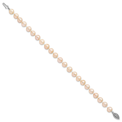 7.25 Inch Sterling Silver Rhod-Plated 7-8mm Pink Fwc Pearl Bracelet
