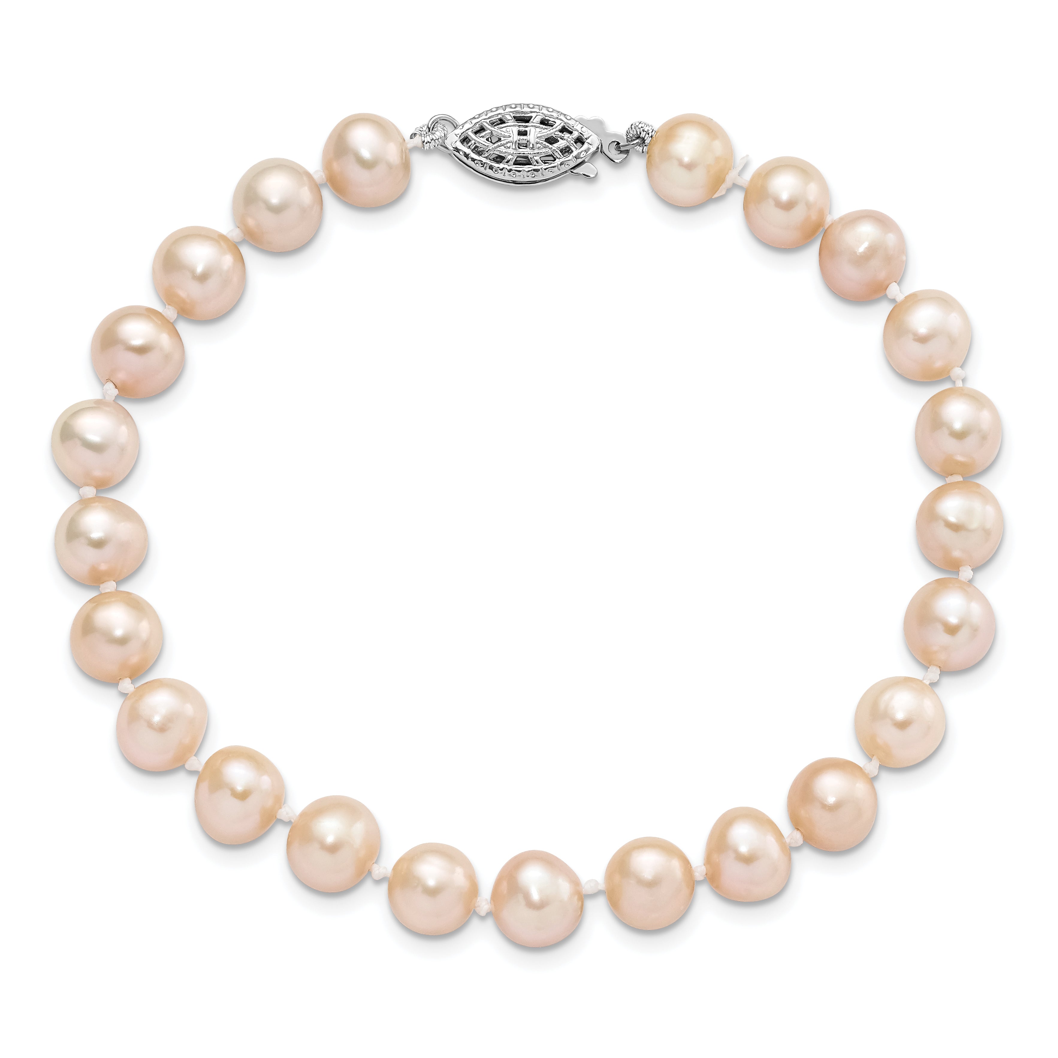 7.25 Inch Sterling Silver Rhod-Plated 7-8mm Pink Fwc Pearl Bracelet