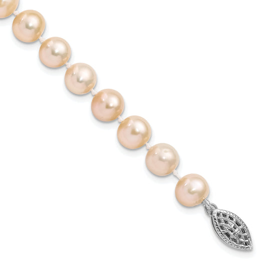 7.25 Inch Sterling Silver Rhod-Plated 7-8mm Pink Fwc Pearl Bracelet