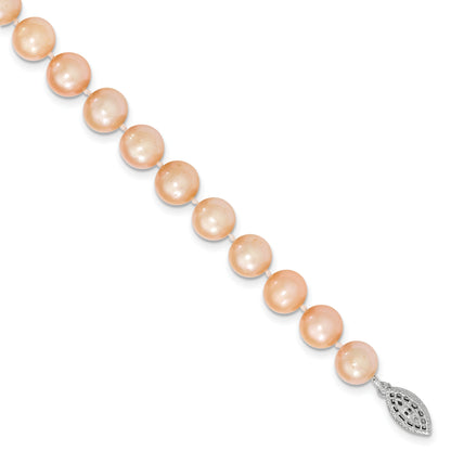 Sterling Silver 9-10mm Pink Egg Shape Fw Cultured Pearl Bracelet