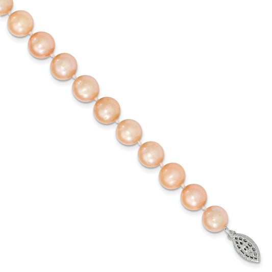 Sterling Silver 9-10mm Pink Egg Shape Fw Cultured Pearl Bracelet