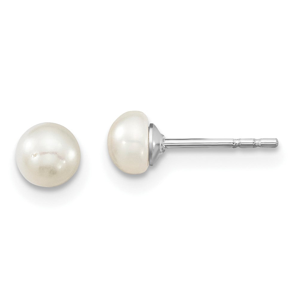 14.00 Inch Sterling Silver Rhodium-Plated Polished 4-5mm Semi-Round Freshwater Cultured Pearl 14In Necklace W/ 1In Ext., 5In Bracelet & Earring Set