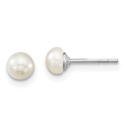 14.00 Inch Sterling Silver Rhodium-Plated Polished 4-5mm Semi-Round Freshwater Cultured Pearl 14In Necklace W/ 1In Ext., 5In Bracelet & Earring Set