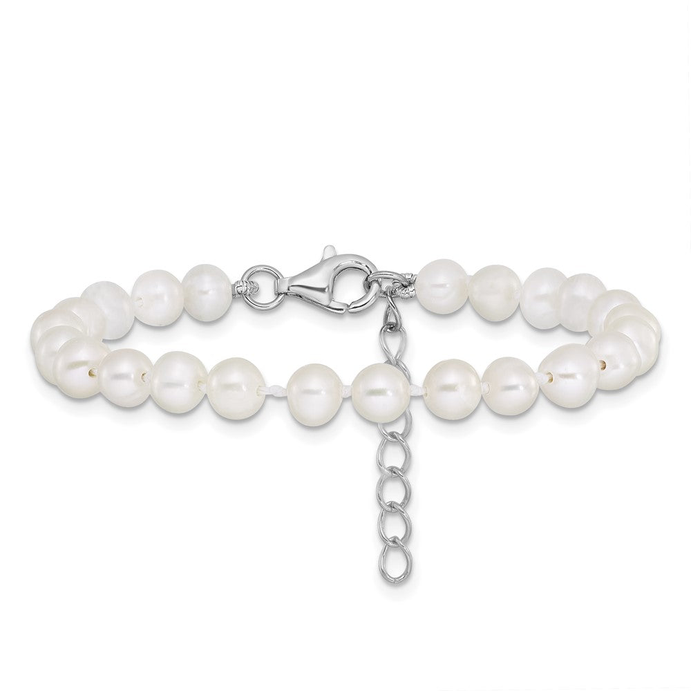 14.00 Inch Sterling Silver Rhodium-Plated Polished 4-5mm Semi-Round Freshwater Cultured Pearl 14In Necklace W/ 1In Ext., 5In Bracelet & Earring Set