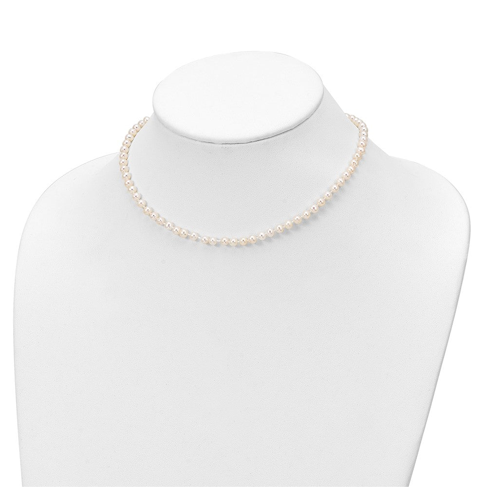 14.00 Inch Sterling Silver Rhodium-Plated Polished 4-5mm Semi-Round Freshwater Cultured Pearl 14In Necklace W/ 1In Ext., 5In Bracelet & Earring Set