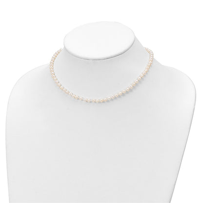 14.00 Inch Sterling Silver Rhodium-Plated Polished 4-5mm Semi-Round Freshwater Cultured Pearl 14In Necklace W/ 1In Ext., 5In Bracelet & Earring Set