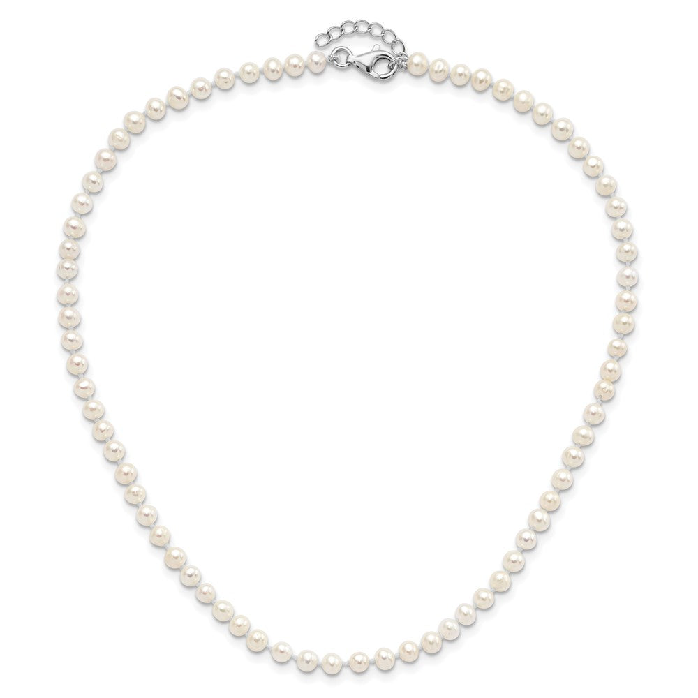 14.00 Inch Sterling Silver Rhodium-Plated Polished 4-5mm Semi-Round Freshwater Cultured Pearl 14In Necklace W/ 1In Ext., 5In Bracelet & Earring Set