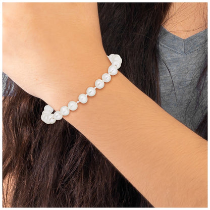 14.00 Inch Sterling Silver Rhodium-Plated Polished 4-5mm Semi-Round Freshwater Cultured Pearl 14In Necklace W/ 1In Ext., 5In Bracelet & Earring Set