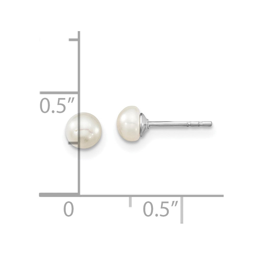 14.00 Inch Sterling Silver Rhodium-Plated Polished 4-5mm Semi-Round Freshwater Cultured Pearl 14In Necklace W/ 1In Ext., 5In Bracelet & Earring Set