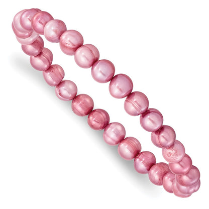 Fashion 7-8mm White/Grey/Black/Pink/Purple Freshwater Cultured Pearl Stretch 5 Piece Bracelet Set