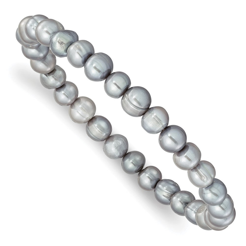 Fashion 7-8mm White/Grey/Black/Pink/Purple Freshwater Cultured Pearl Stretch 5 Piece Bracelet Set