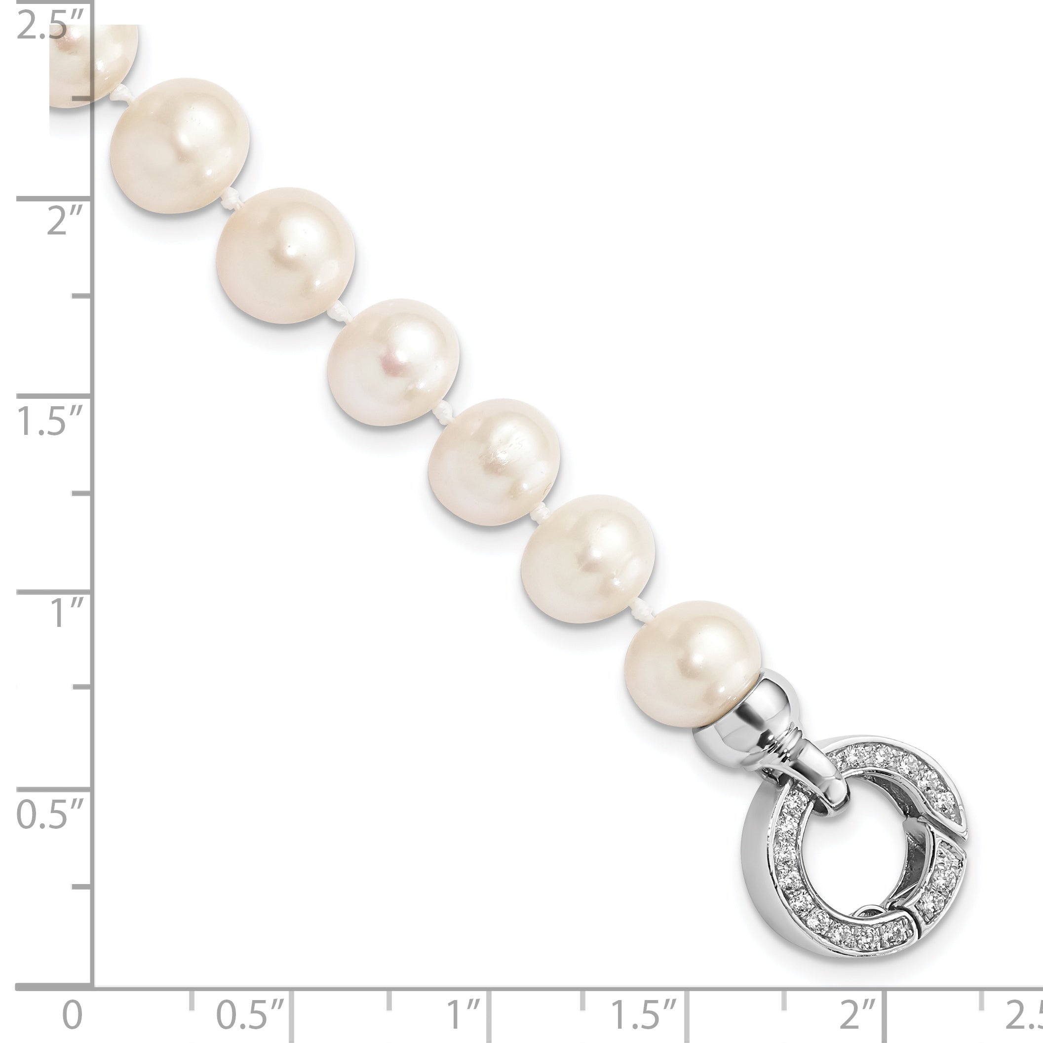 7.5 Inch Sterling Silver Rhodium-Plated 9-10mm White Fwc Pearl Cz Fancy Bracelet