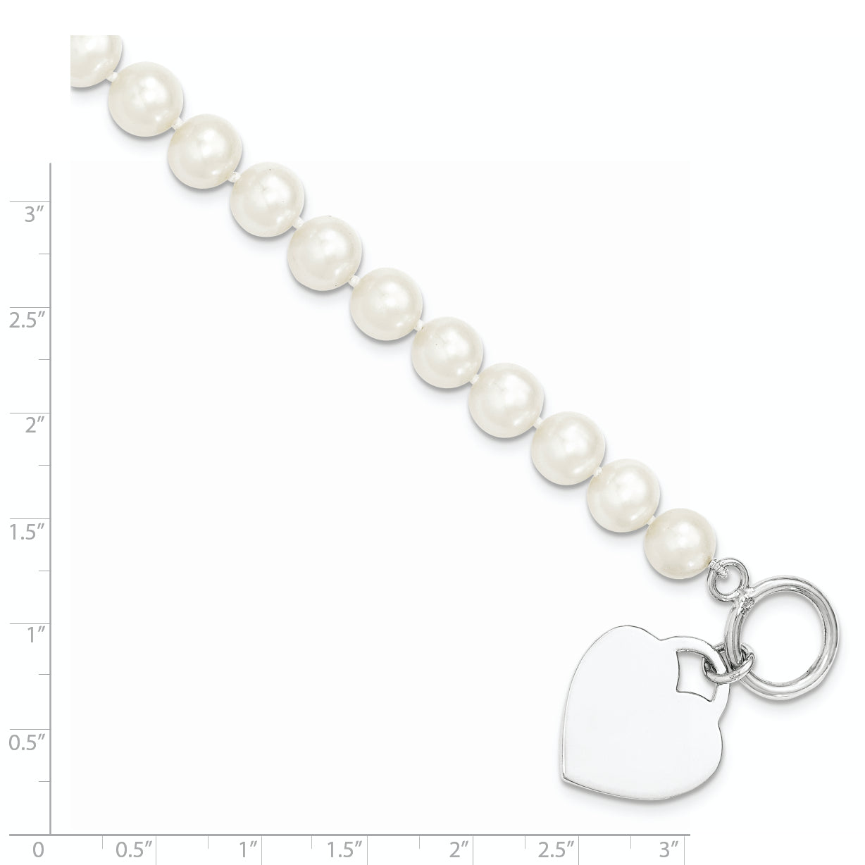 7.5 Inch Sterling Silver Rhodium 8-9mm White Fwc Pearl Heart Toggle Bracelet
