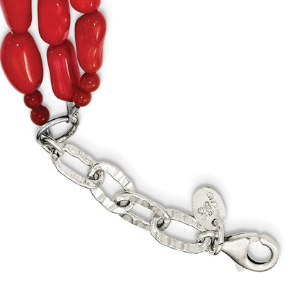 Sterling Silver Triple Strand Red Coral 16 Inch Necklace With 2 Extension