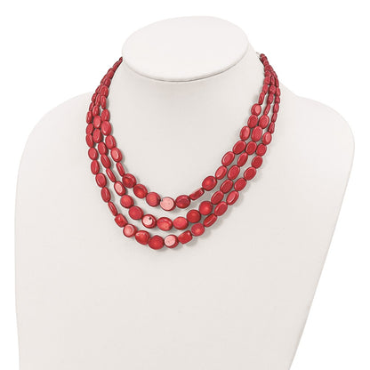 Sterling Silver Triple Strand Red Coral 16 Inch Necklace With 2 Extension