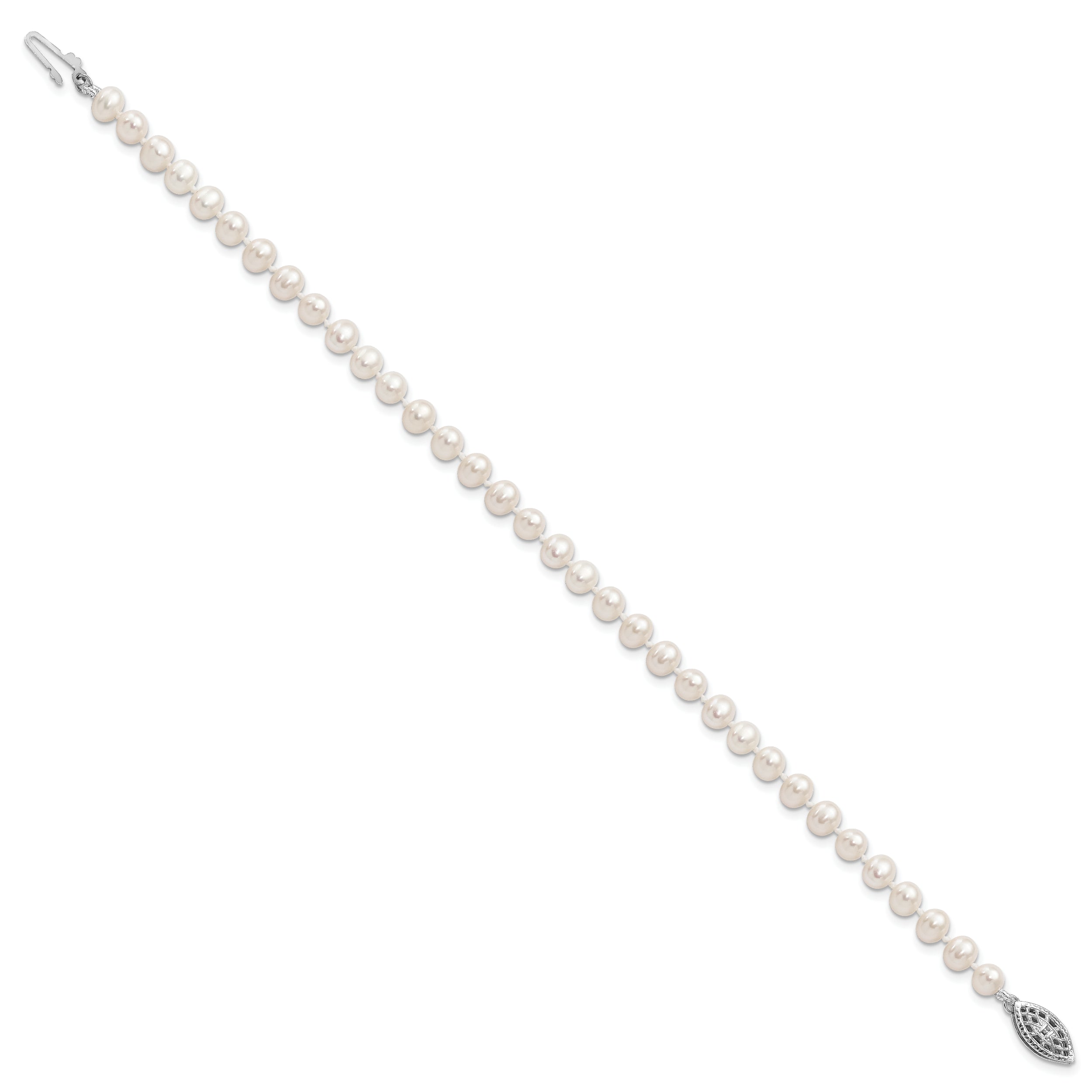 7.25 Inch Sterling Silver Rhodium 4-5mm White Fwc Pearl Bracelet