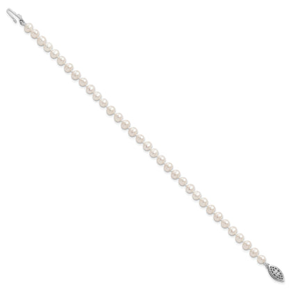 7.25 Inch Sterling Silver Rhodium 4-5mm White Fwc Pearl Bracelet