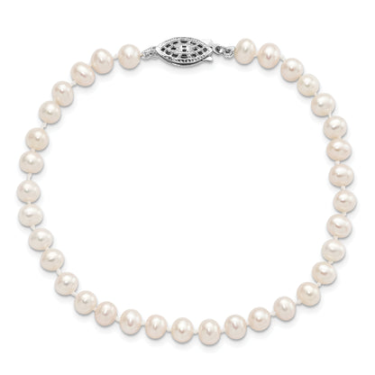 7.25 Inch Sterling Silver Rhodium 4-5mm White Fwc Pearl Bracelet