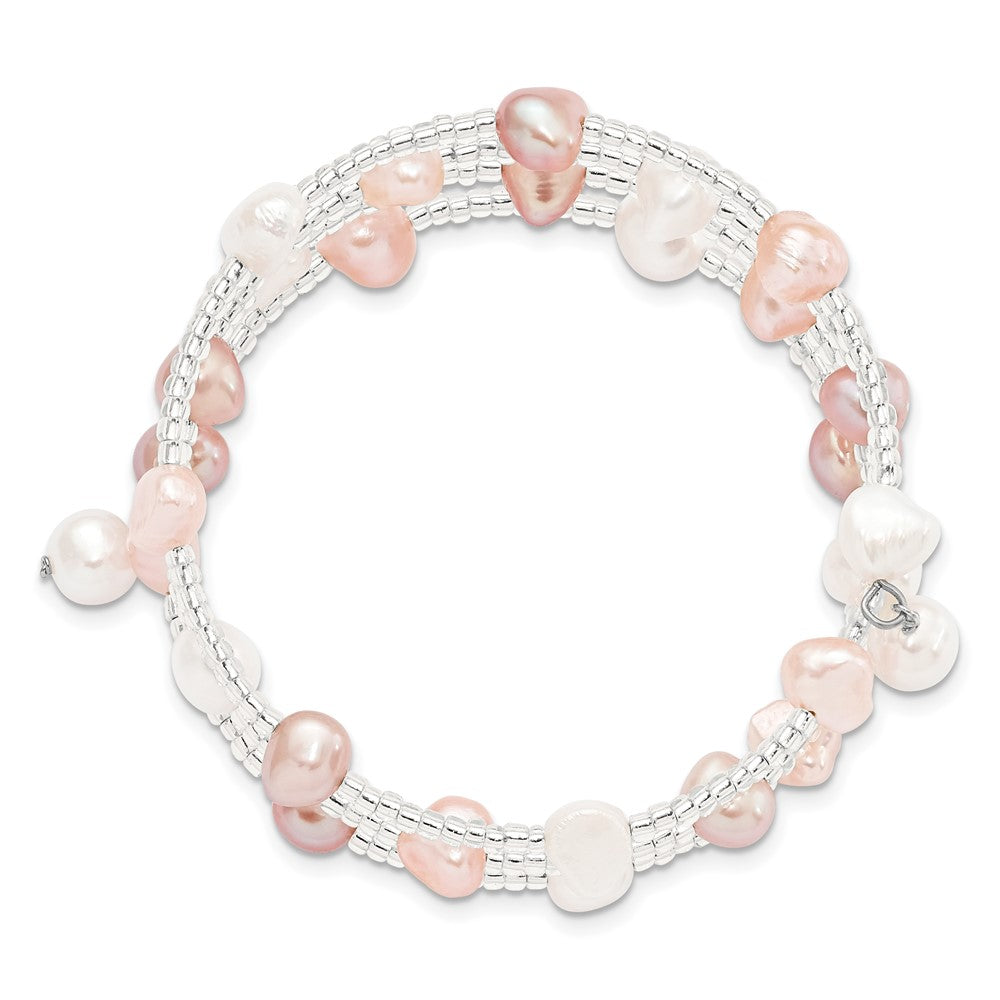 22.5 Inch 6-7mm Multicolored Baroque Freshwater Cultured Pearl And Glass Beaded Wrap Bracelet