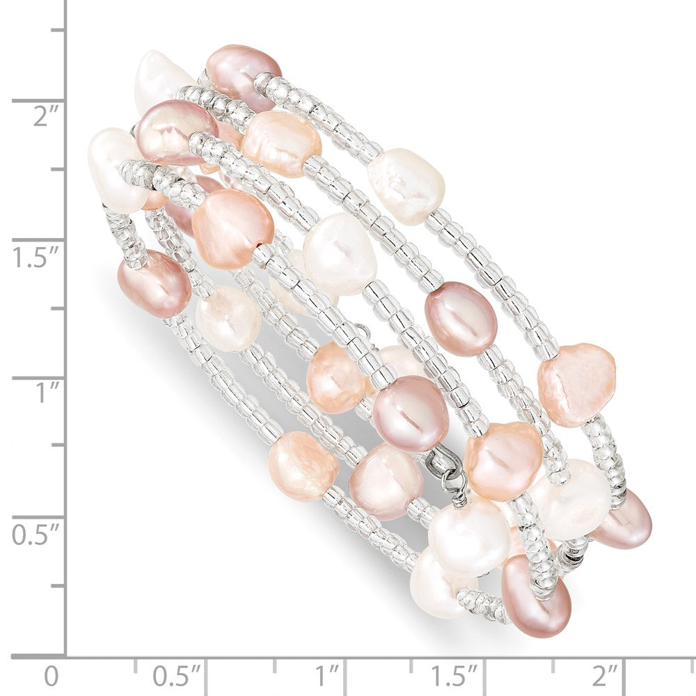 22.5 Inch 6-7mm Multicolored Baroque Freshwater Cultured Pearl And Glass Beaded Wrap Bracelet