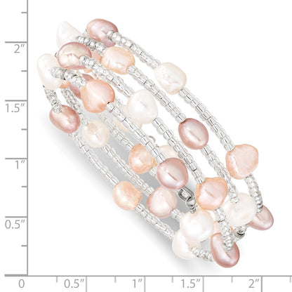 22.5 Inch 6-7mm Multicolored Baroque Freshwater Cultured Pearl And Glass Beaded Wrap Bracelet