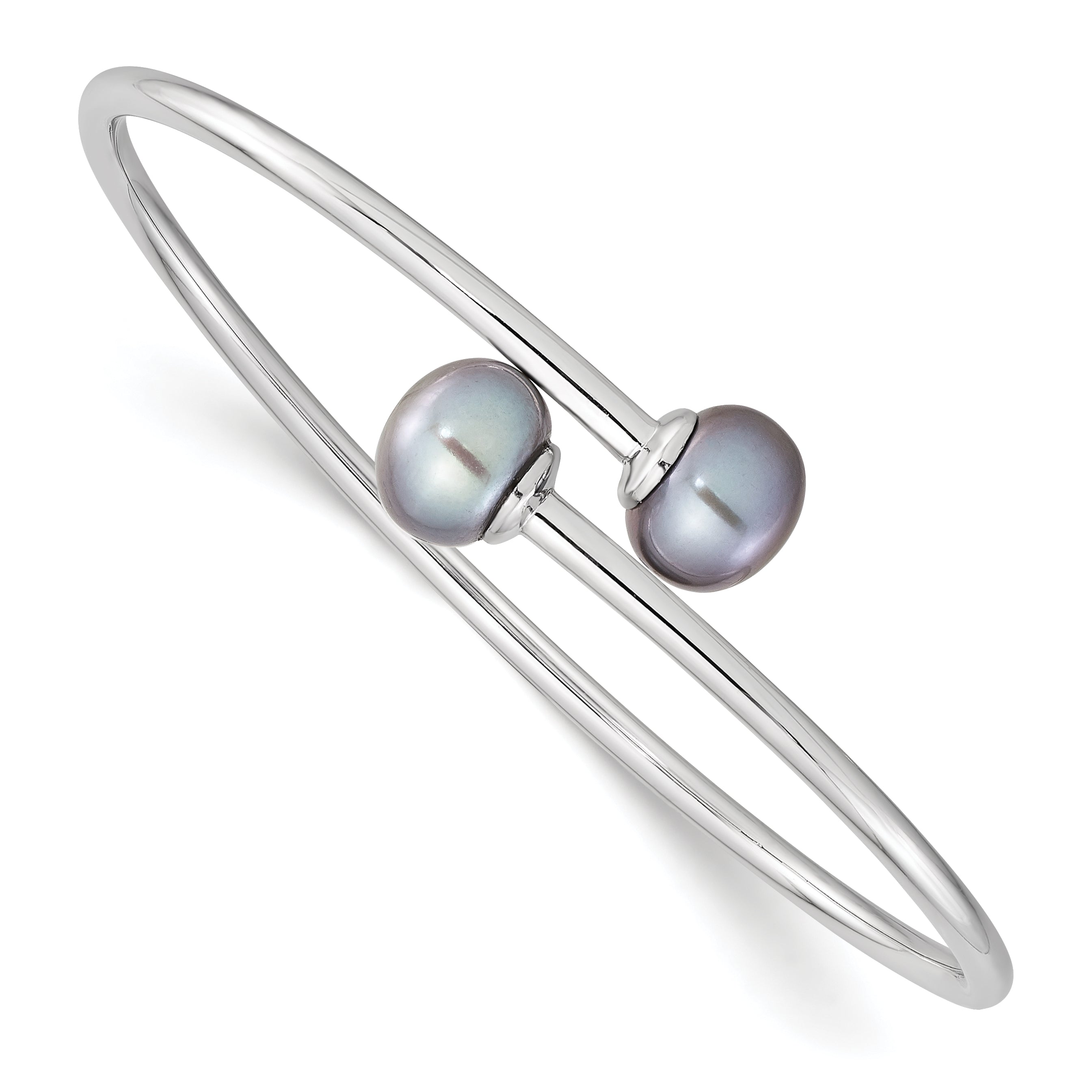 Sterling Silver Rhodium-Plated 9-10mm Grey Button Fwc Pearl Bracelet