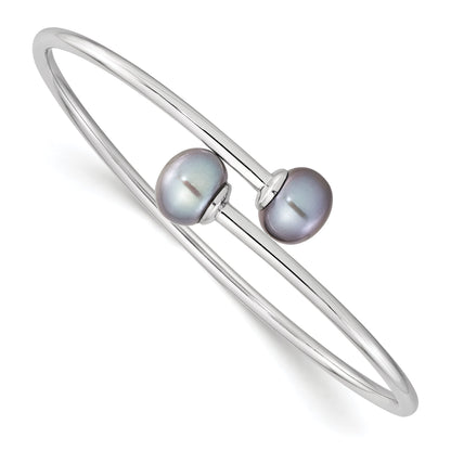 Sterling Silver Rhodium-Plated 9-10mm Grey Button Fwc Pearl Bracelet