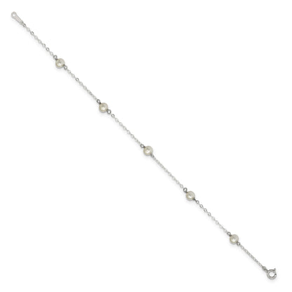7 Inch Sterling Silver Rh-Plated 4-5mm White Semi Rnd Fwc Pearl 5 Station Bracelet