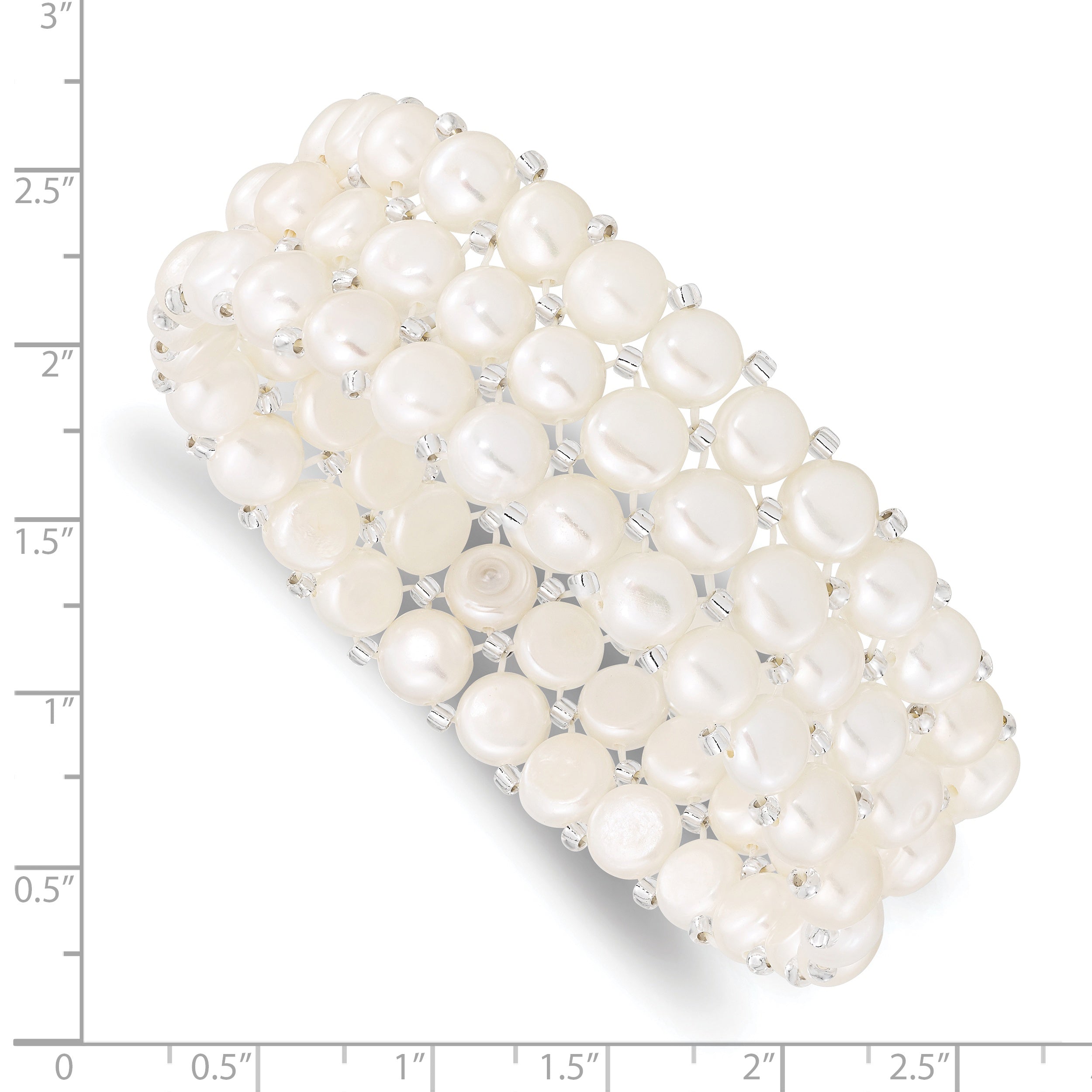 Fashion 6-7mm White Button Freshwater Cultured Pearl And Glass Beaded 3-Row Stretch Bracelet