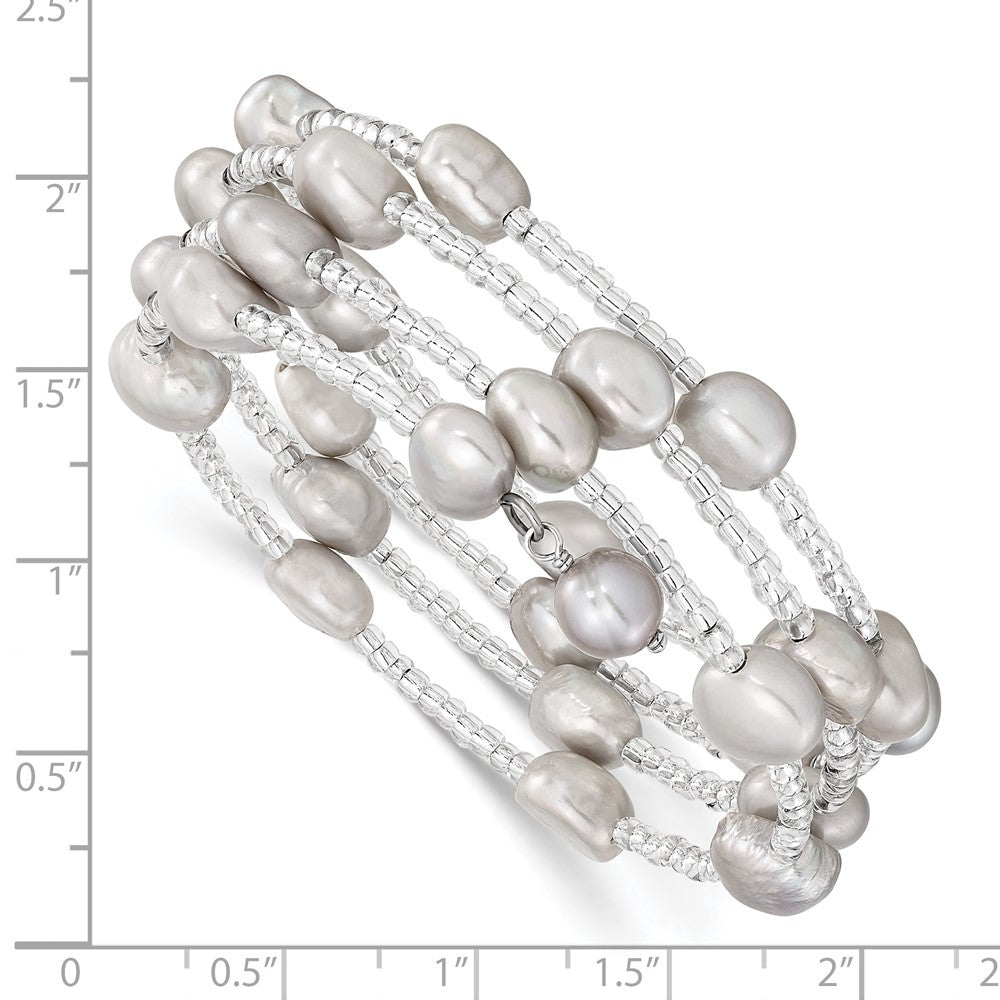 Fashion 8-9mm Grey Baroque Freshwater Cultured Pearl And Glass Beaded Wrap Bracelet