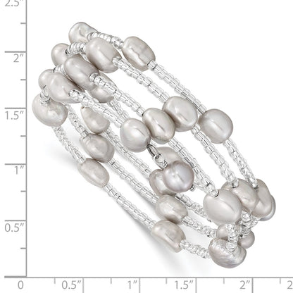 Fashion 8-9mm Grey Baroque Freshwater Cultured Pearl And Glass Beaded Wrap Bracelet