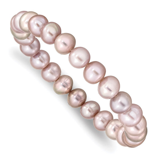 Fashion 8-9mm Pink Near-Round Freshwater Cultured Pearl Stretch Bracelet