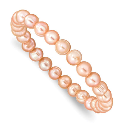 Fashion 6-7mm Pink Freshwater Cultured Pearl Stretch Bracelet