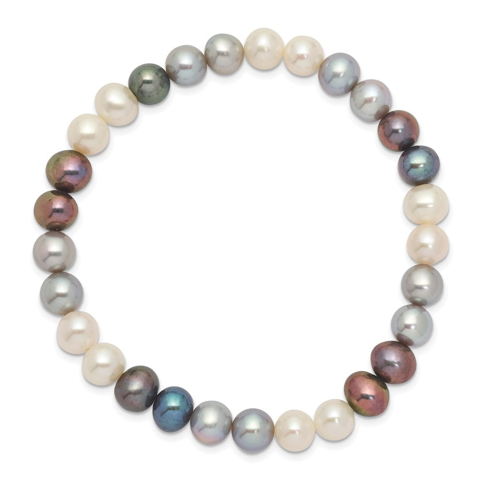 Fashion 6-7mm Black/Grey/White Freshwater Cultured Pearl Stretch Bracelet
