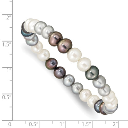 Fashion 6-7mm Black/Grey/White Freshwater Cultured Pearl Stretch Bracelet