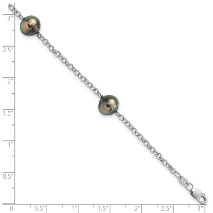 7.5 Inch Sterling Silver Rhodium 8-9mm Baroque 3Stat Tahit Saltwater Pearl Bracelet