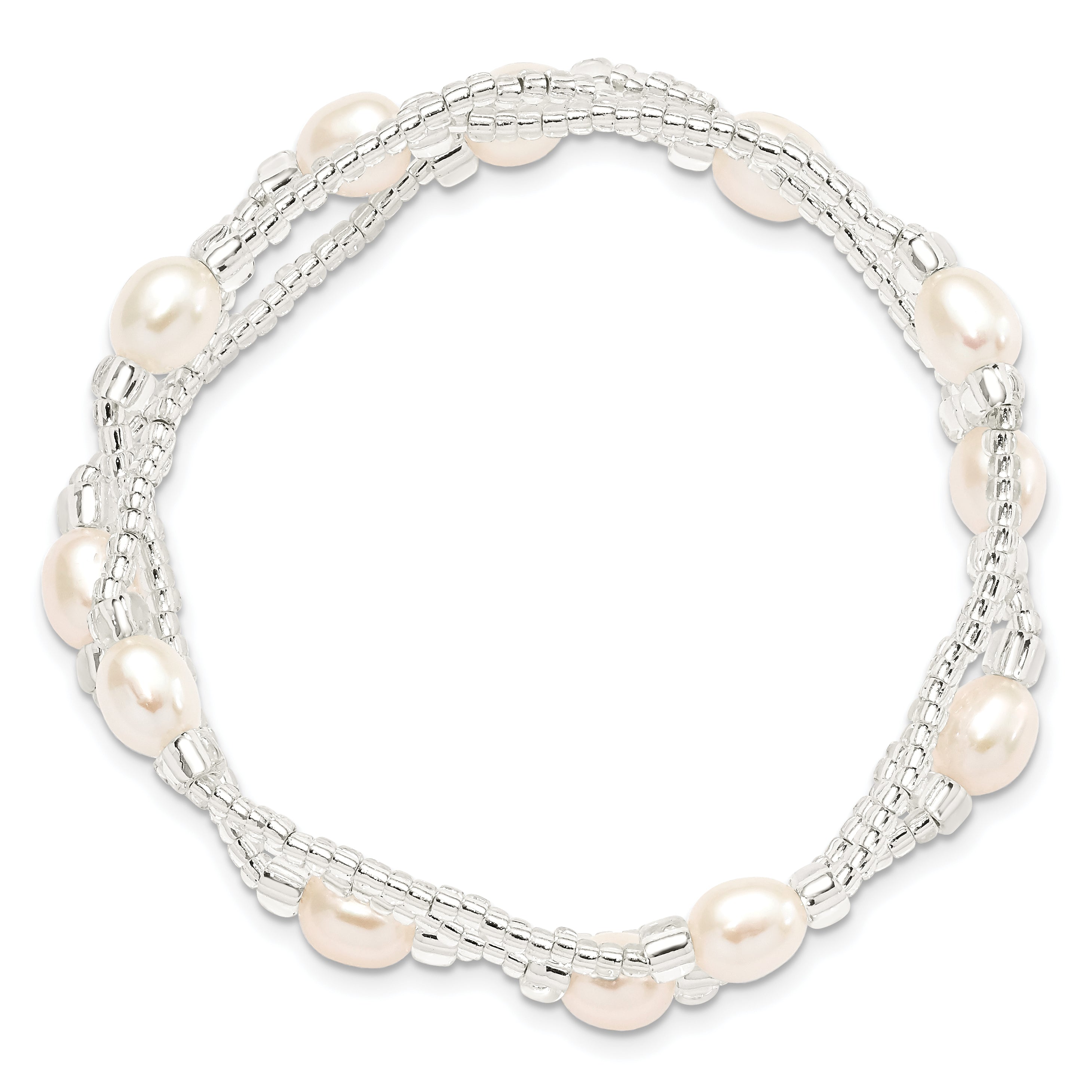 Fashion 6-8mm White Rice Freshwater Cultured Pearl And Glass Bead Stretch 3-Bracelet Set