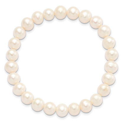 Sterling Silver Rh-P 7-8mm White Fwc Pearl Earring Bracelet Necklace Set