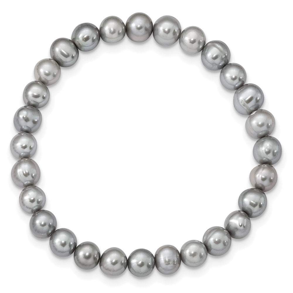 Sterling Silver Rh-P 7-8mm Grey Fwc Pearl Earring Bracelet Necklace Set