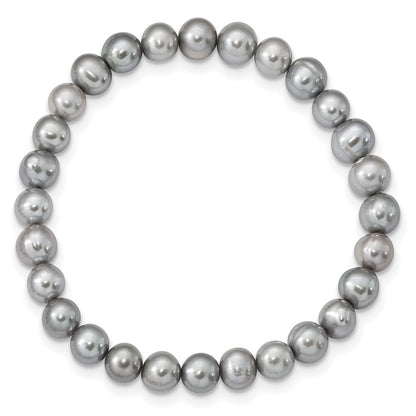 Sterling Silver Rh-P 7-8mm Grey Fwc Pearl Earring Bracelet Necklace Set